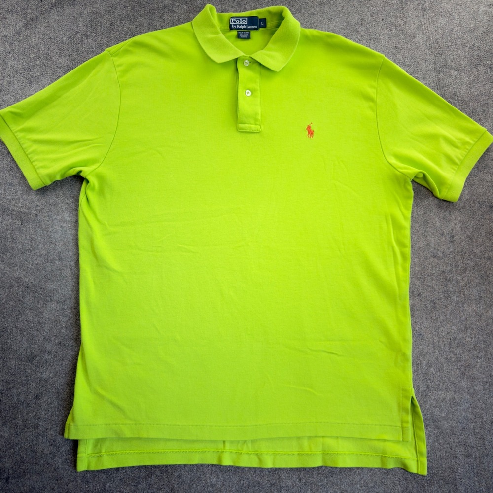 Polo Ralph Lauren Mens Large Lime Green Orange Pony Short Sleeve Polo Shirt